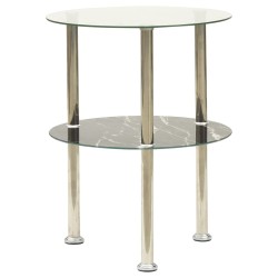 vidaXL Beistelltisch mit 2 Ablagen Transparent & Schwarz 38cm Hartglas
