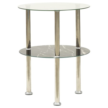 vidaXL Beistelltisch mit 2 Ablagen Transparent & Schwarz 38cm Hartglas