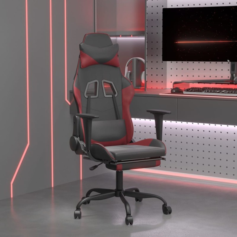 vidaXL Gaming-Stuhl mit Massage & Fußstütze Schwarz Weinrot Kunstleder vidaXL Gaming-Stuhl mit Massage & Fußstütze Schwarz Weinrot Kunstleder