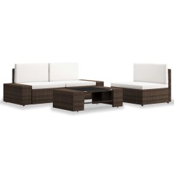 4-tlg. Garten-Lounge-Set Poly Rattan Braun