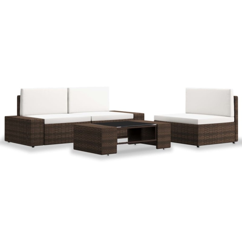4-tlg. Garten-Lounge-Set Poly Rattan Braun 4-tlg. Garten-Lounge-Set Poly Rattan Braun