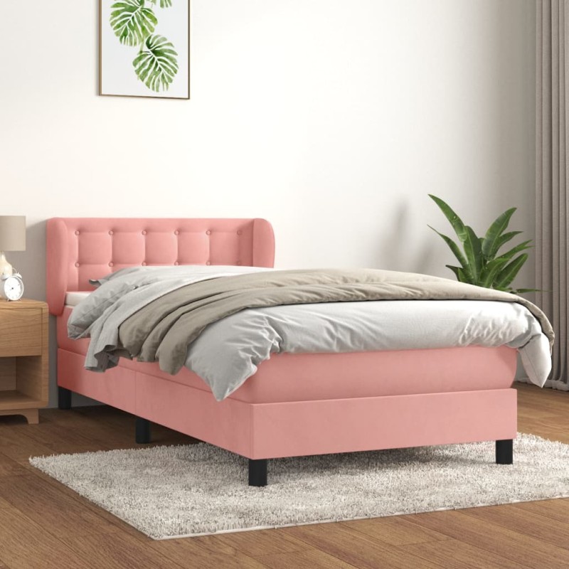vidaXL Boxspringbett mit Matratze Rosa 90x200 cm Samt vidaXL Boxspringbett mit Matratze Rosa 90x200 cm Samt