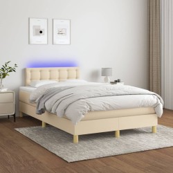 vidaXL Boxspringbett mit Matratze & LED Creme 120x200 cm Stoff