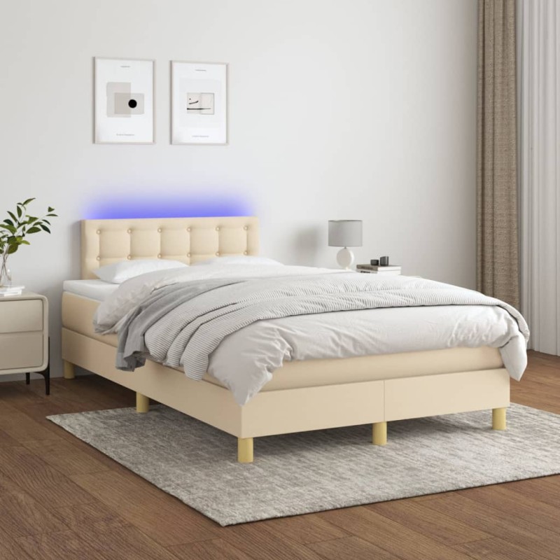 vidaXL Boxspringbett mit Matratze & LED Creme 120x200 cm Stoff vidaXL Boxspringbett mit Matratze & LED Creme 120x200 cm Stoff