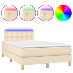 vidaXL Boxspringbett mit Matratze & LED Creme 120x200 cm Stoff