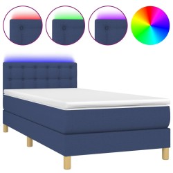 vidaXL Boxspringbett mit Matratze & LED Blau 90x200 cm Stoff