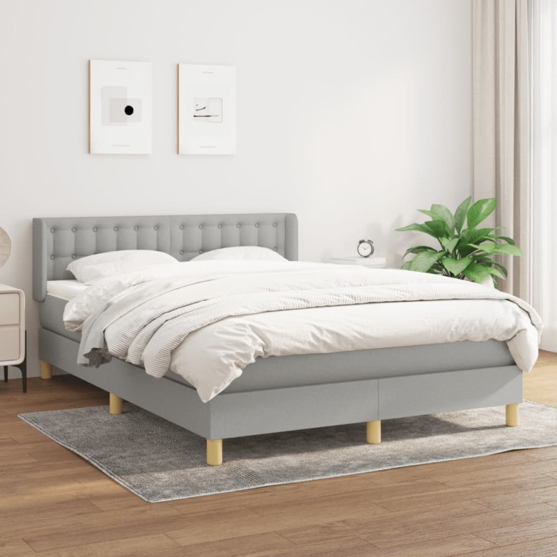 vidaXL Boxspringbett mit Matratze Hellgrau 140x200 cm Stoff vidaXL Boxspringbett mit Matratze Hellgrau 140x200 cm Stoff