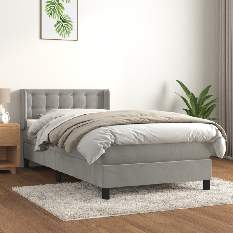 vidaXL Boxspringbett mit Matratze Hellgrau 100x200 cm Samt vidaXL Boxspringbett mit Matratze Hellgrau 100x200 cm Samt