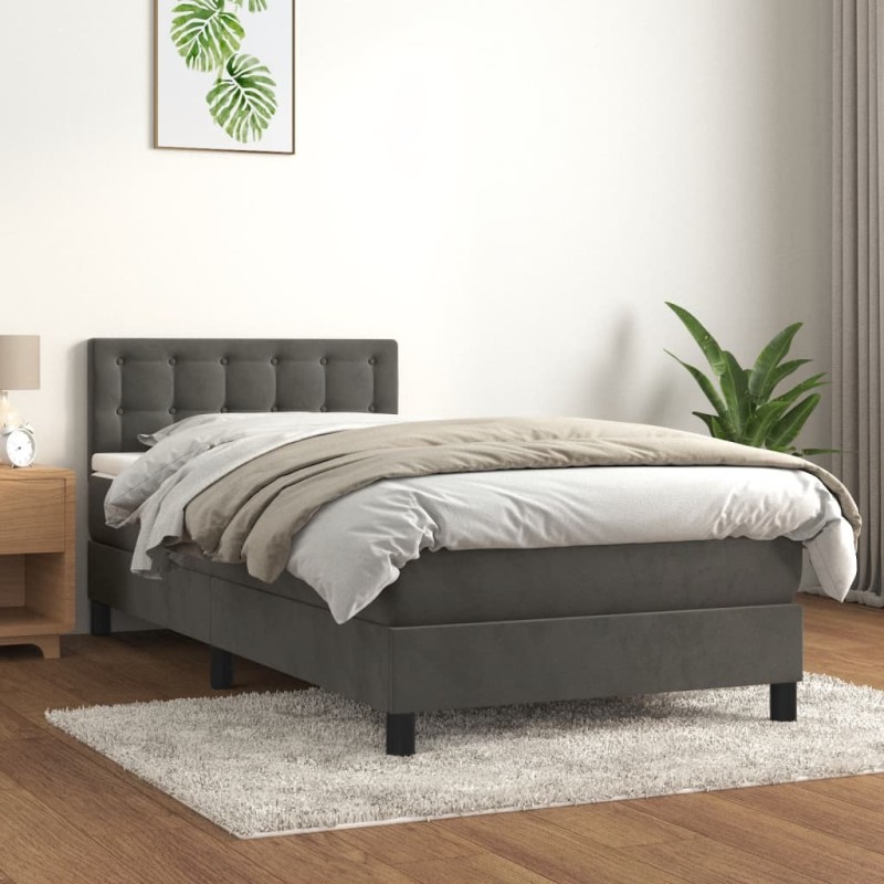vidaXL Boxspringbett mit Matratze Dunkelgrau 90x200 cm Samt vidaXL Boxspringbett mit Matratze Dunkelgrau 90x200 cm Samt