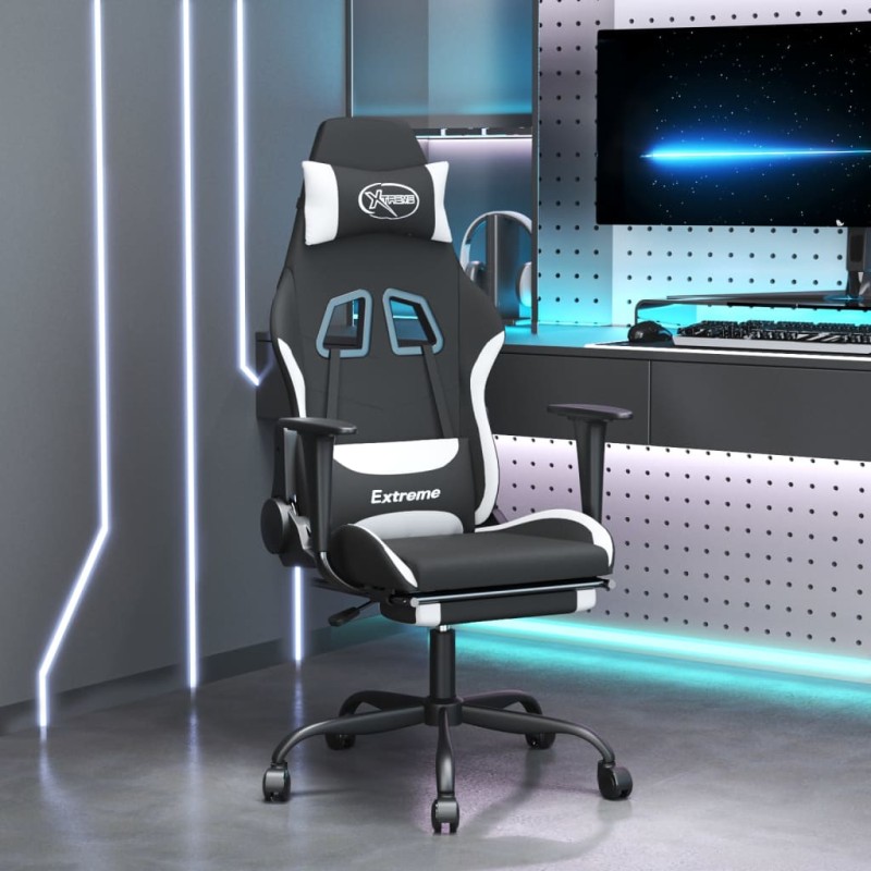 vidaXL Gaming-Stuhl mit Fußstütze Schwarz und Weiß Stoff vidaXL Gaming-Stuhl mit Fußstütze Schwarz und Weiß Stoff