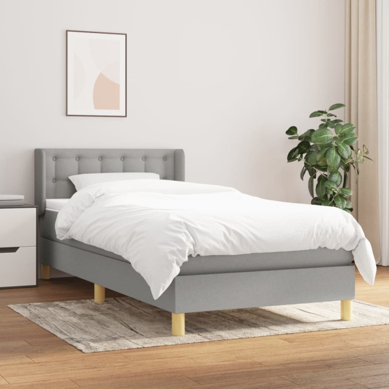 vidaXL Boxspringbett mit Matratze Hellgrau 80x200 cm Stoff vidaXL Boxspringbett mit Matratze Hellgrau 80x200 cm Stoff