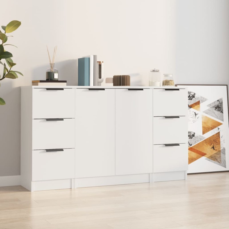vidaXL Sideboards 3 Stk. Weiß Holzwerkstoff vidaXL Sideboards 3 Stk. Weiß Holzwerkstoff