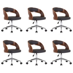 Drehbare Esszimmerstühle 6 Stk. Schwarz Bugholz und Kunstleder