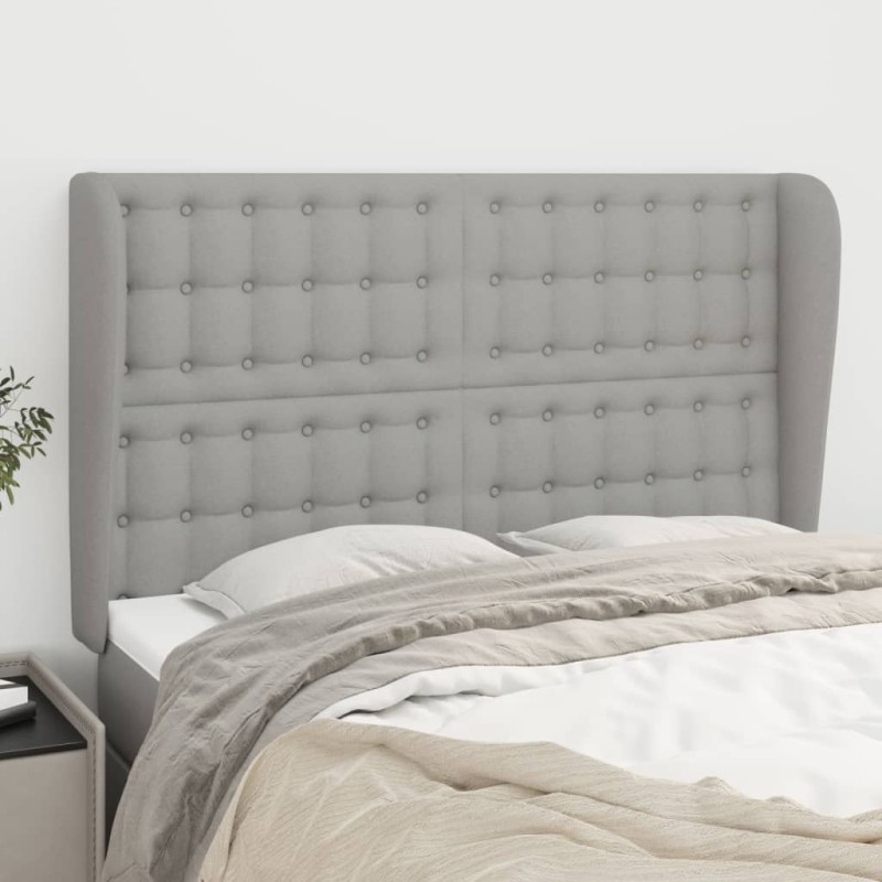 vidaXL Kopfteil mit Ohren Hellgrau 147x23x118/128 cm Stoff