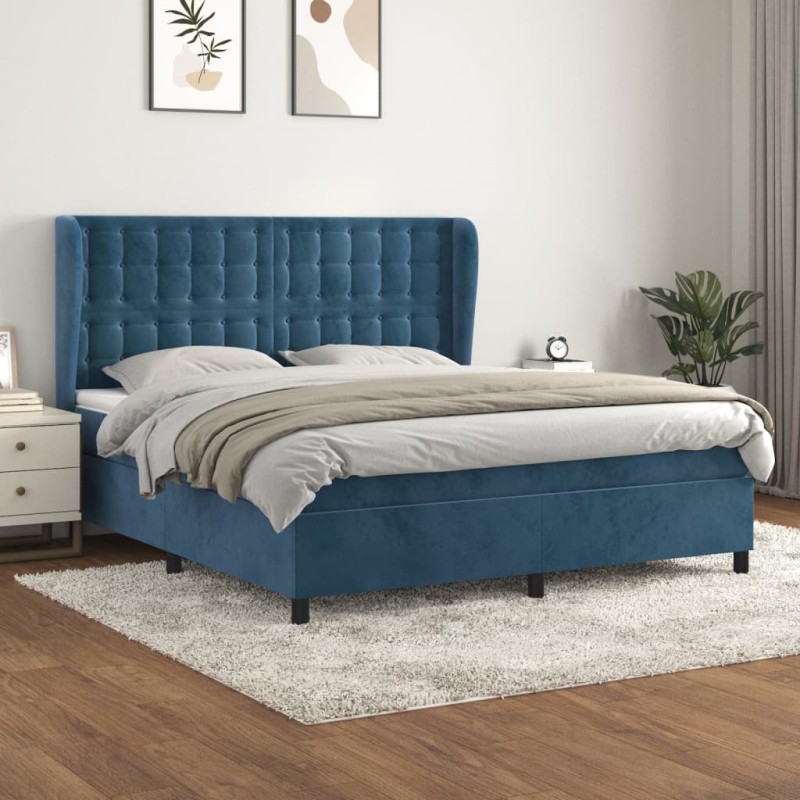 vidaXL Boxspringbett mit Matratze Dunkelblau 160x200 cm Samt vidaXL Boxspringbett mit Matratze Dunkelblau 160x200 cm Samt