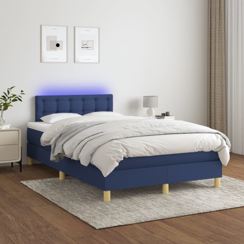 vidaXL Boxspringbett mit Matratze & LED Blau 120x200 cm Stoff vidaXL Boxspringbett mit Matratze & LED Blau 120x200 cm Stoff