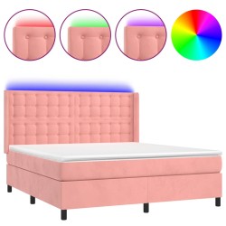 vidaXL Boxspringbett mit Matratze & LED Rosa 160x200 cm Samt