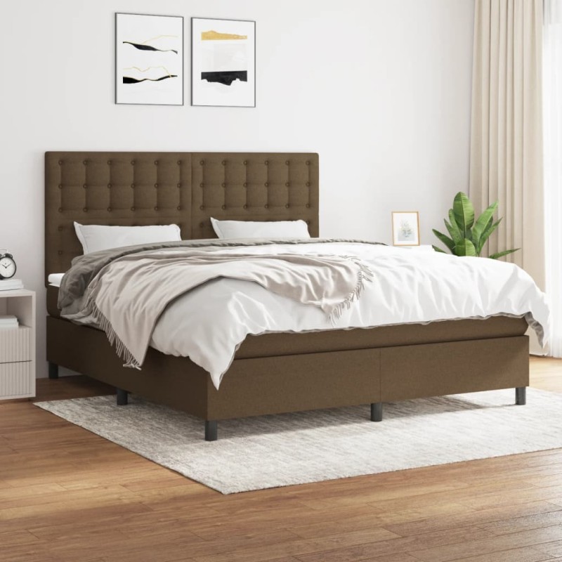 vidaXL Boxspringbett mit Matratze Dunkelbraun 160x200 cm Stoff vidaXL Boxspringbett mit Matratze Dunkelbraun 160x200 cm Stoff