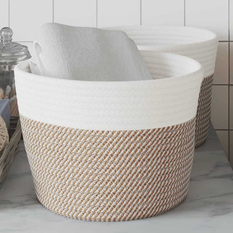 vidaXL Aufbewahrungskörbe 2 Stk. Braun und Weiß Ø24x18 cm Baumwolle vidaXL Aufbewahrungskörbe 2 Stk. Braun und Weiß Ø24x18 cm Baumwolle