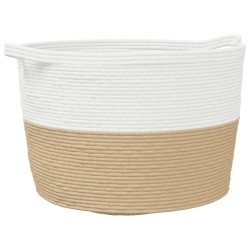 vidaXL Wäschekorb Beige und Weiß Ø60x36 cm Baumwolle