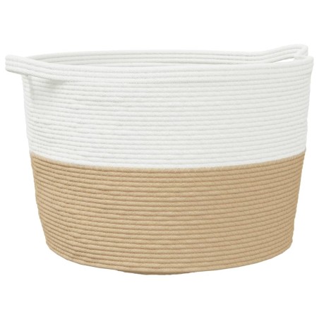 vidaXL Wäschekorb Beige und Weiß Ø60x36 cm Baumwolle
