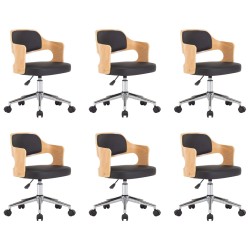Drehbare Esszimmerstühle 6 Stk. Schwarz Bugholz und Kunstleder