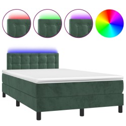 vidaXL Boxspringbett mit Matratze & LED Dunkelgrün 120x200 cm Samt