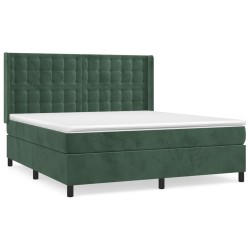 vidaXL Boxspringbett mit Matratze Dunkelgrün 160x200 cm Samt