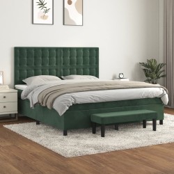 vidaXL Boxspringbett mit Matratze Dunkelgrün 160x200 cm Samt