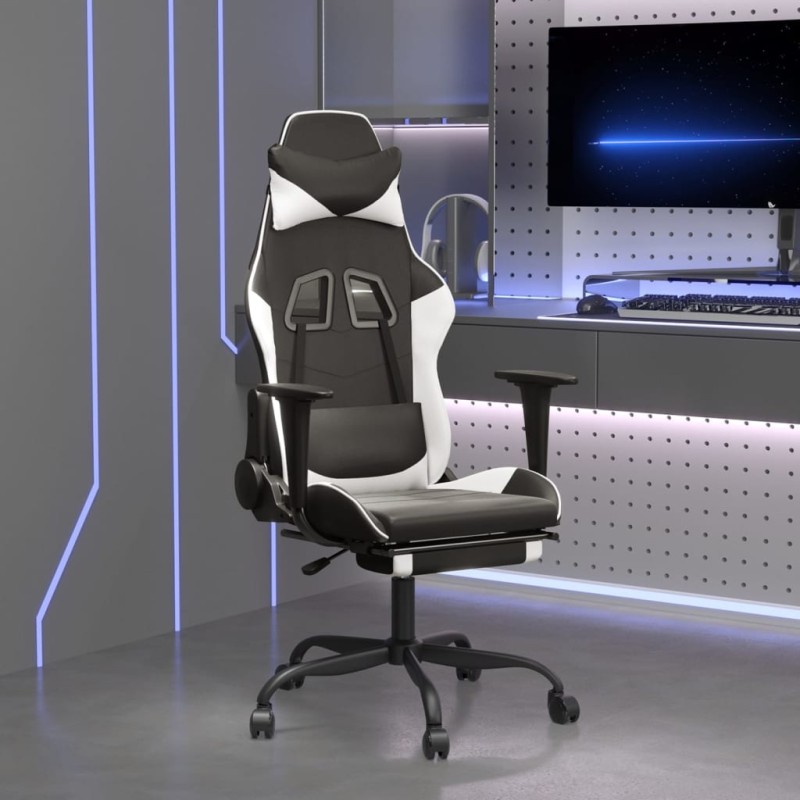 vidaXL Gaming-Stuhl mit Fußstütze Schwarz und Weiß Kunstleder vidaXL Gaming-Stuhl mit Fußstütze Schwarz und Weiß Kunstleder