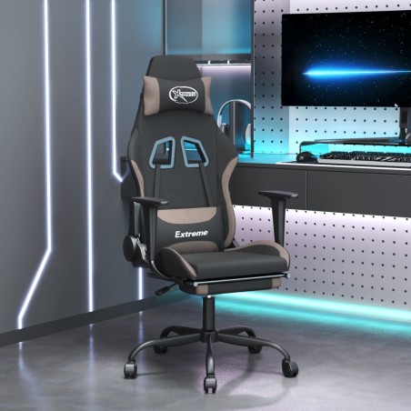 vidaXL Gaming-Stuhl mit Massage & Fußstütze Schwarz und Taupe Stoff