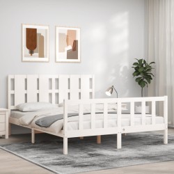 vidaXL Massivholzbett mit Kopfteil Weiß 160x200 cm