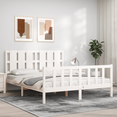 vidaXL Massivholzbett mit Kopfteil Weiß 160x200 cm