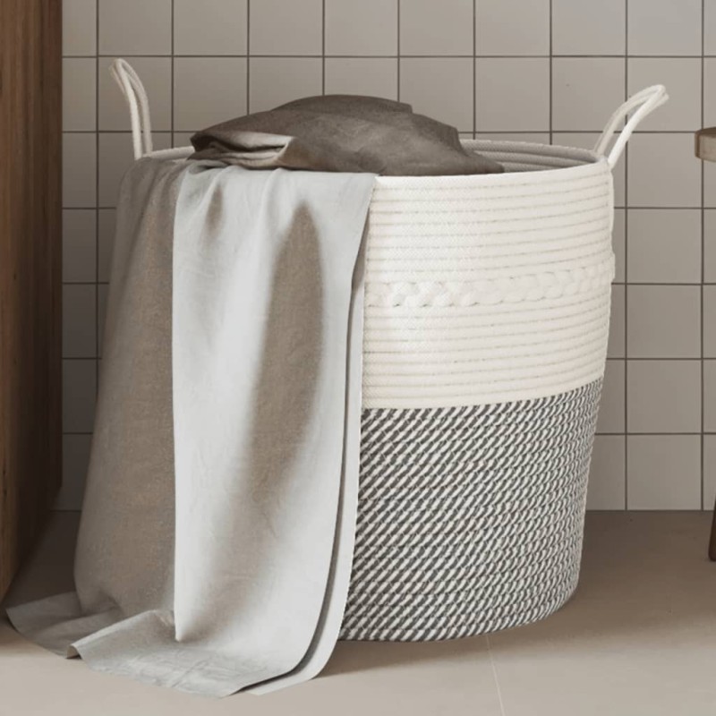 vidaXL Aufbewahrungskorb Grau und Weiß Ø43x38 cm Baumwolle vidaXL Aufbewahrungskorb Grau und Weiß Ø43x38 cm Baumwolle