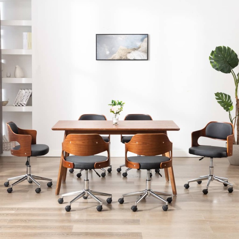 Drehbare Esszimmerstühle 6 Stk. Schwarz Bugholz und Kunstleder Drehbare Esszimmerstühle 6 Stk. Schwarz Bugholz und Kunstleder
