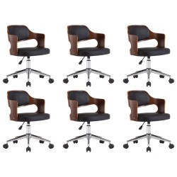 Drehbare Esszimmerstühle 6 Stk. Schwarz Bugholz und Kunstleder