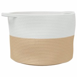 vidaXL Wäschekorb Beige und Weiß Ø55x36 cm Baumwolle