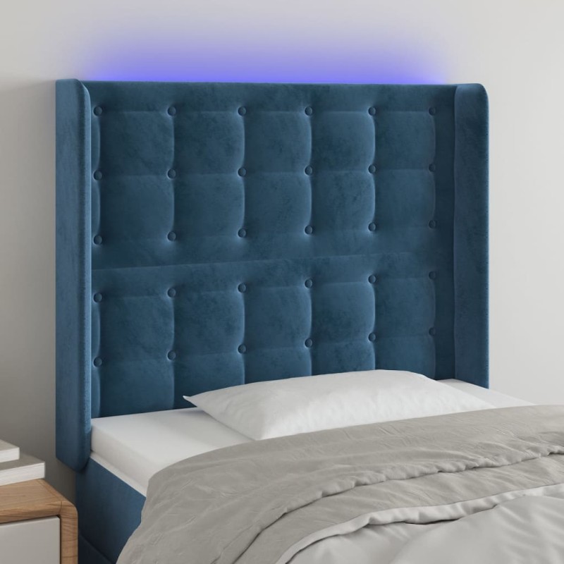 vidaXL LED Kopfteil Dunkelblau 83x16x118/128 cm Samt