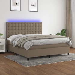 vidaXL Boxspringbett mit Matratze & LED Taupe 160x200 cm Stoff