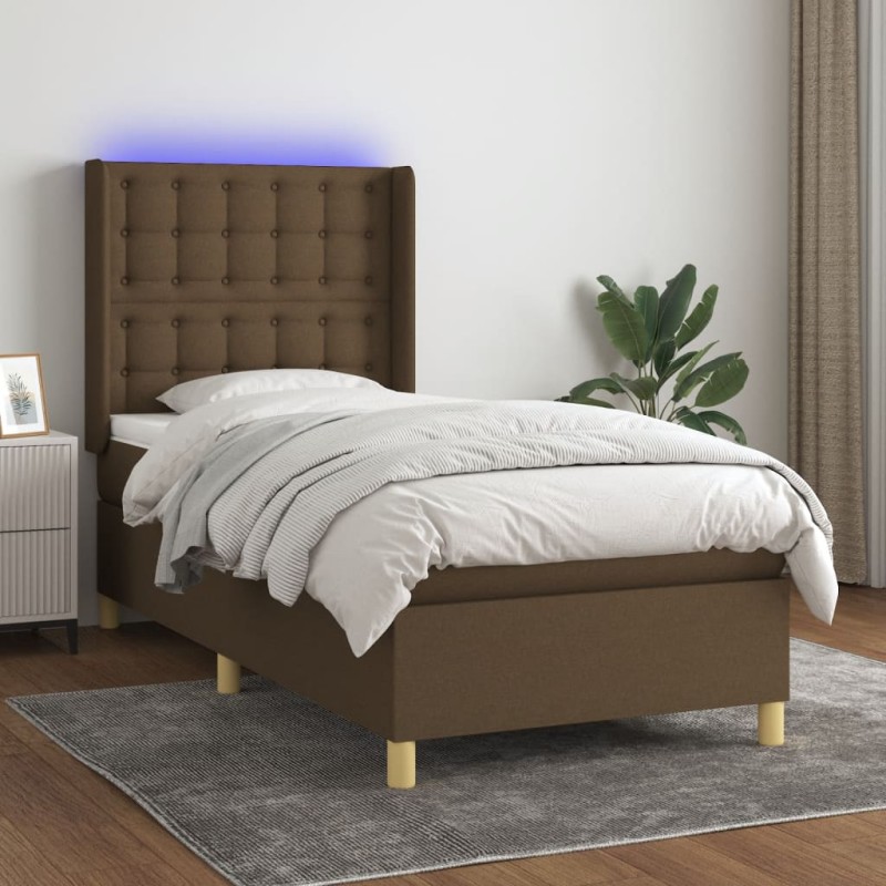 vidaXL Boxspringbett mit Matratze & LED Dunkelbraun 80x200 cm Stoff vidaXL Boxspringbett mit Matratze & LED Dunkelbraun 80x200 cm Stoff
