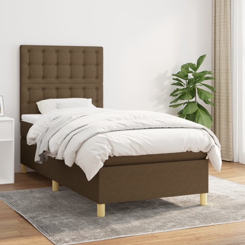 vidaXL Boxspringbett mit Matratze Dunkelbraun 80x200 cm Stoff vidaXL Boxspringbett mit Matratze Dunkelbraun 80x200 cm Stoff