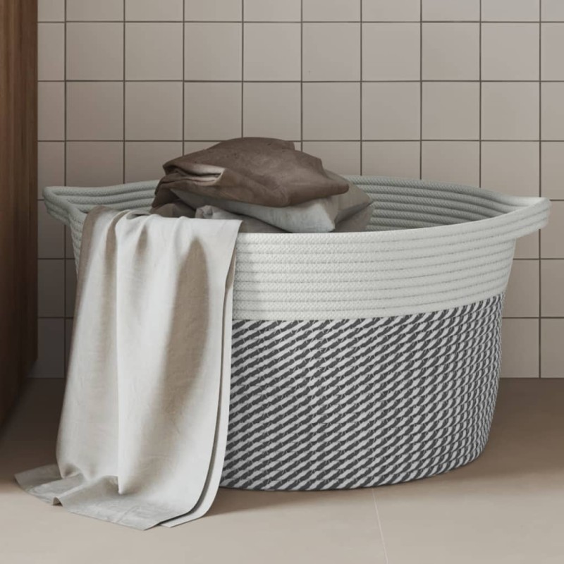vidaXL Aufbewahrungskorb Grau und Weiß Ø40x25 cm Baumwolle vidaXL Aufbewahrungskorb Grau und Weiß Ø40x25 cm Baumwolle