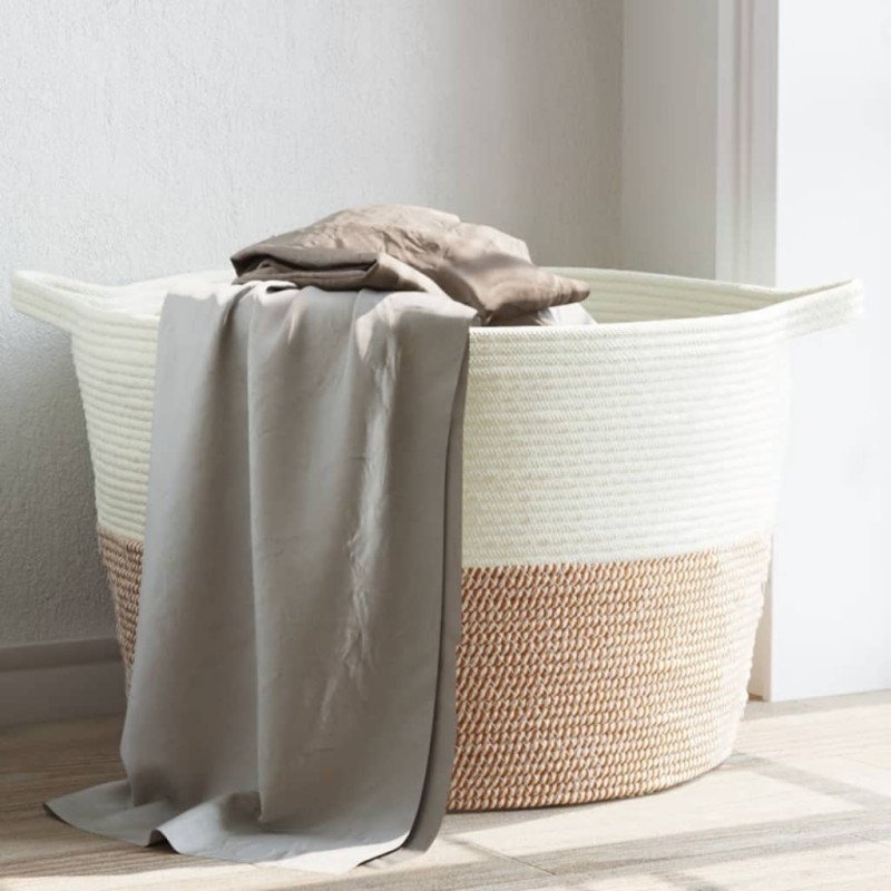 vidaXL Wäschekorb Braun und Weiß Ø60x36 cm Baumwolle vidaXL Wäschekorb Braun und Weiß Ø60x36 cm Baumwolle