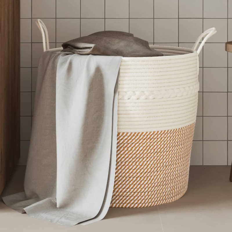 vidaXL Aufbewahrungskorb Braun und Weiß Ø43x38 cm Baumwolle vidaXL Aufbewahrungskorb Braun und Weiß Ø43x38 cm Baumwolle