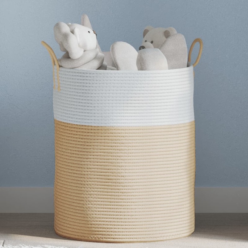 vidaXL Aufbewahrungskorb Beige und Weiß Ø38x46 cm Baumwolle vidaXL Aufbewahrungskorb Beige und Weiß Ø38x46 cm Baumwolle
