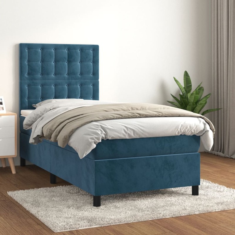 vidaXL Boxspringbett mit Matratze Dunkelblau 80x200 cm Samt vidaXL Boxspringbett mit Matratze Dunkelblau 80x200 cm Samt