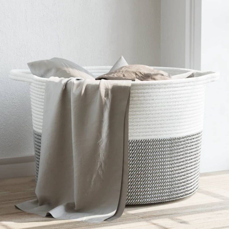 vidaXL Wäschekorb Grau und Weiß Ø55x36 cm Baumwolle vidaXL Wäschekorb Grau und Weiß Ø55x36 cm Baumwolle