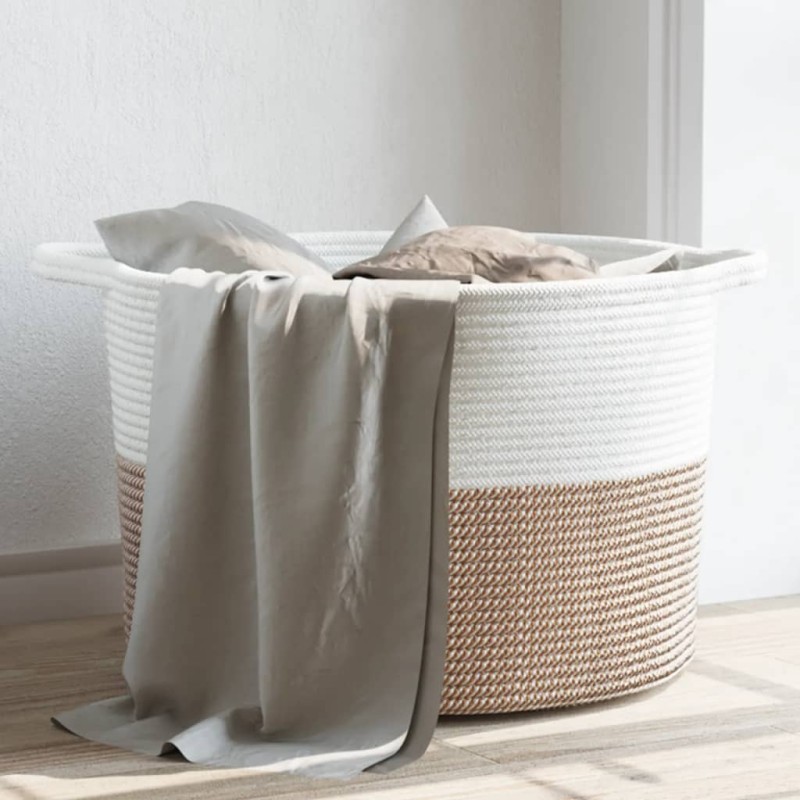 vidaXL Wäschekorb Braun und Weiß Ø55x36 cm Baumwolle vidaXL Wäschekorb Braun und Weiß Ø55x36 cm Baumwolle