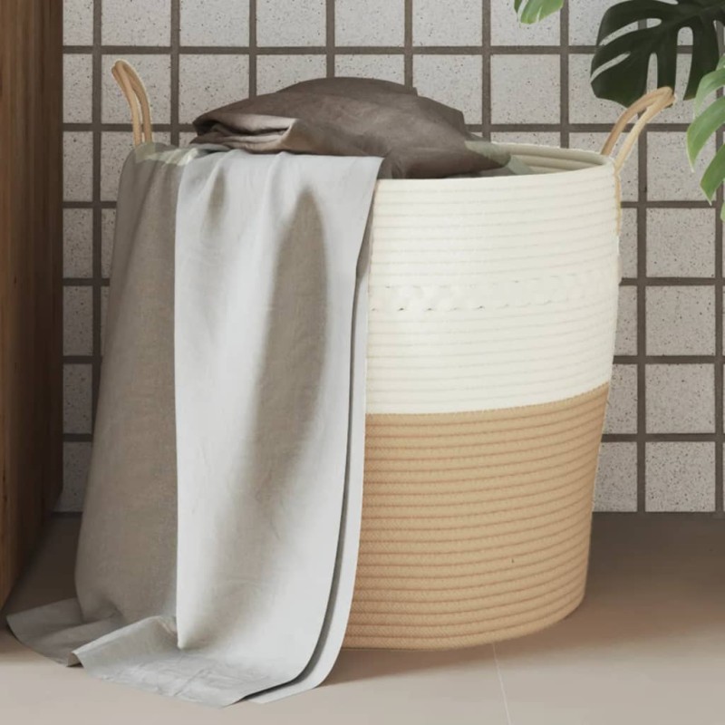 vidaXL Aufbewahrungskorb Beige und Weiß Ø43x38 cm Baumwolle vidaXL Aufbewahrungskorb Beige und Weiß Ø43x38 cm Baumwolle