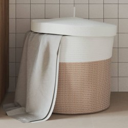 vidaXL Aufbewahrungskorb mit Deckel Braun & Weiß Ø40x35 cm Baumwolle